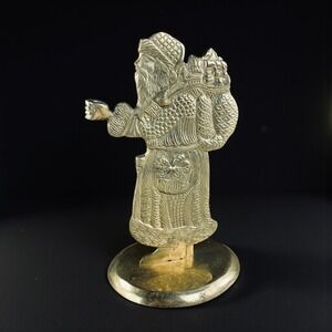 Vintage Brass Santa Claus‎ Figurine with Gift Bag Candlestick Holder